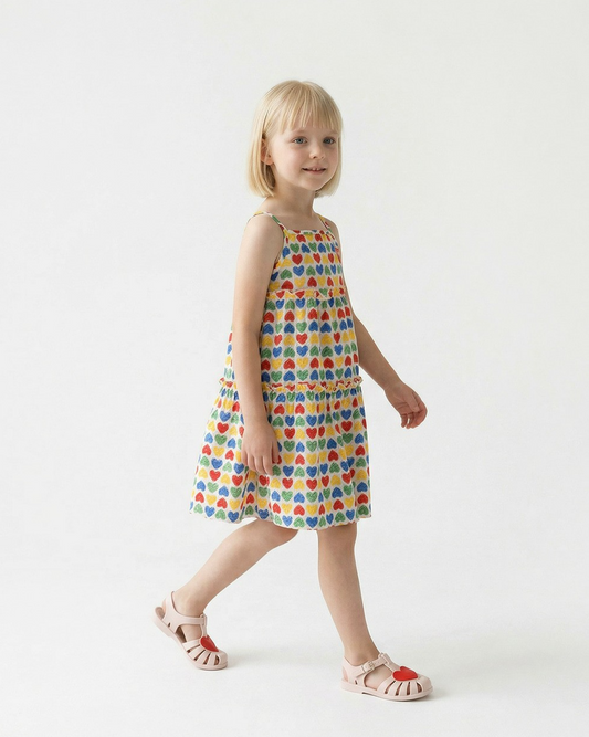 GIRL Cream Rainbow Heart Polysucker Dress