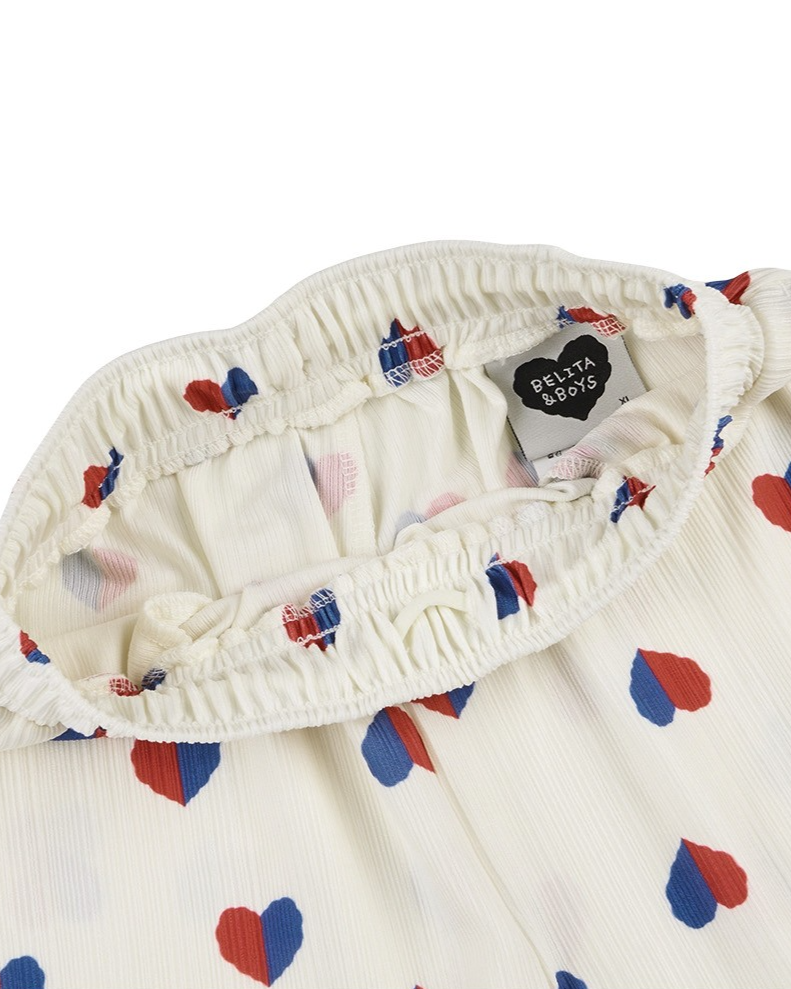 Ivory Red Blue Heart Pattern Crop Pants