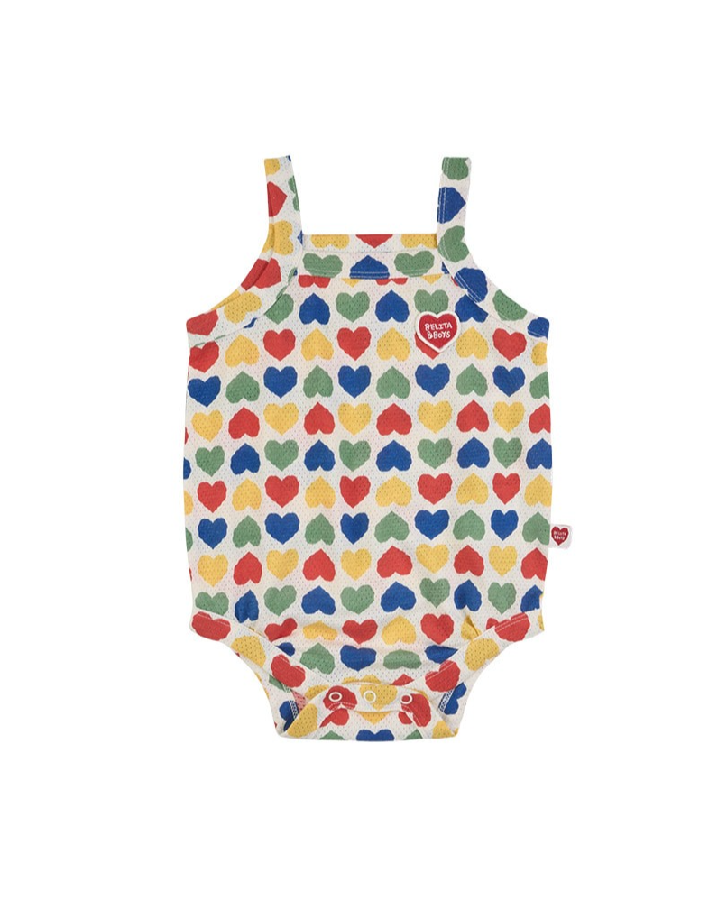 BABY Cream Rainbow Heart Mesh Sleeveless Bodysuit