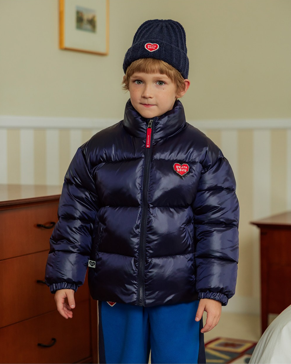 Navy BB Heart Short Beanie