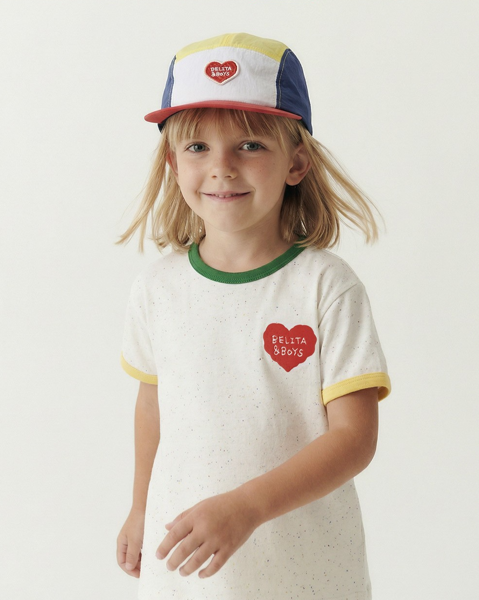 White BB Heart Color Block Mesh Camp Cap