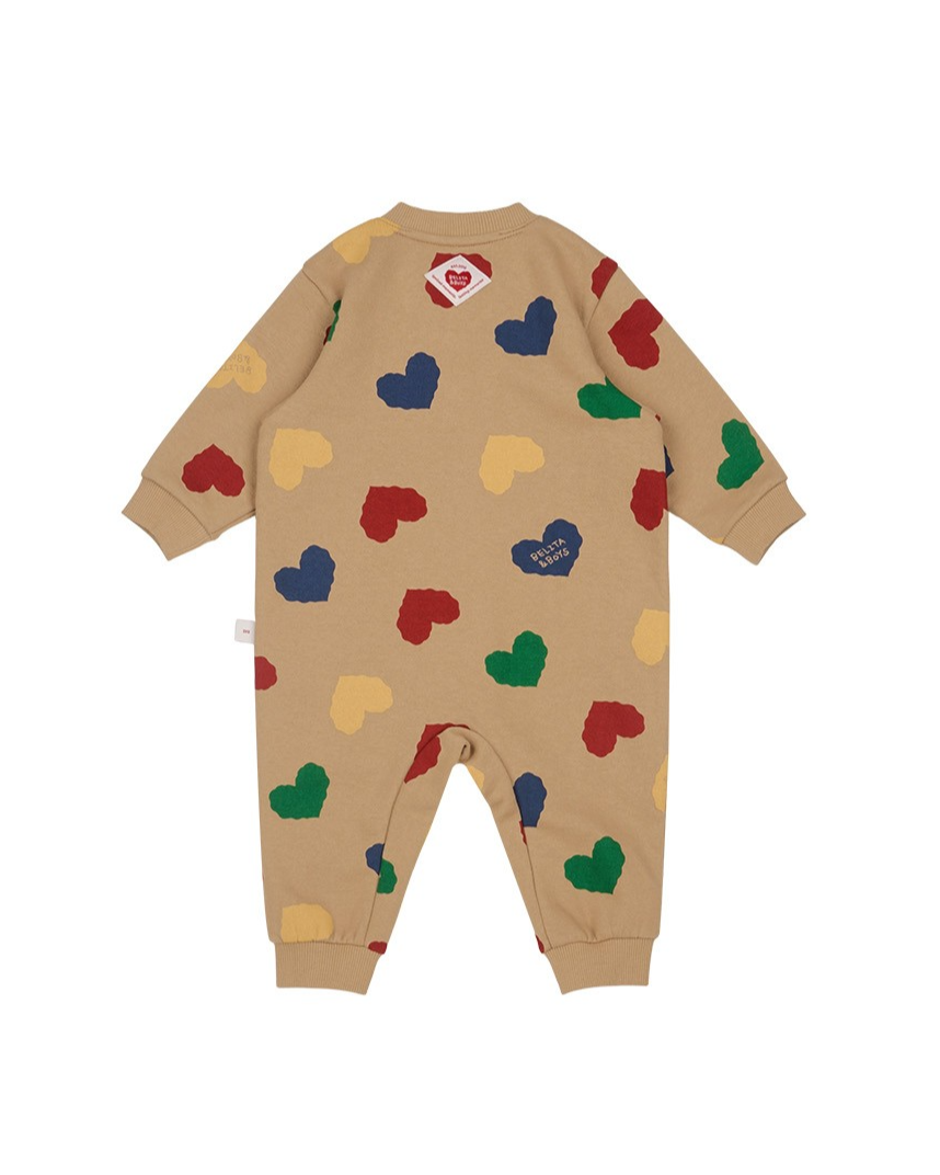 [BABY SET] Camel BB Color Heart Pattern Jumpsuit & Bonnet