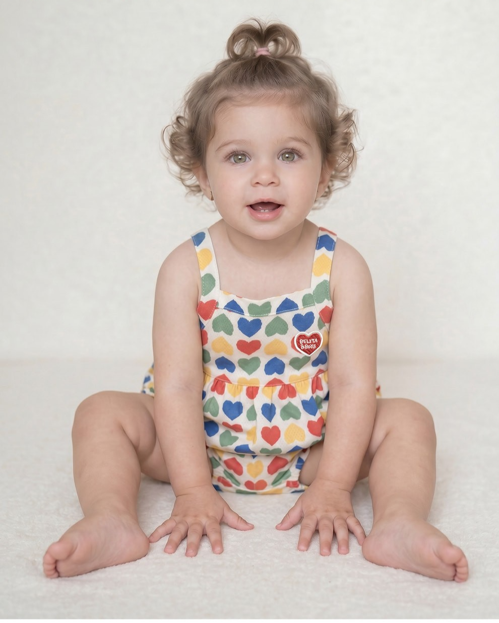 [BABY GIRL SET] Cream Rainbow Heart Mesh Sleeveless Shorts