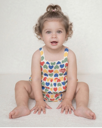 [BABY GIRL SET] Cream Rainbow Heart Mesh Sleeveless Shorts