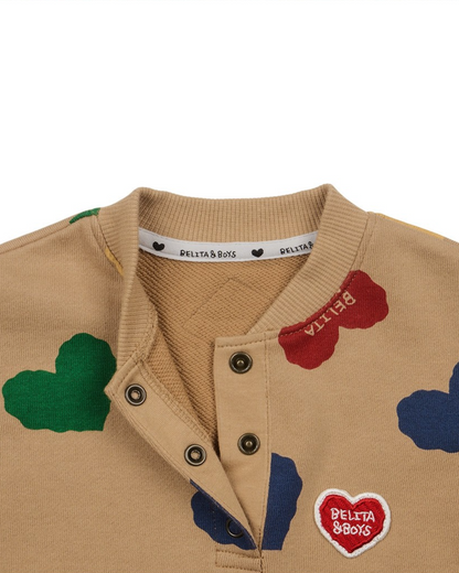 [BABY SET] Camel BB Color Heart Pattern Jumpsuit & Bonnet