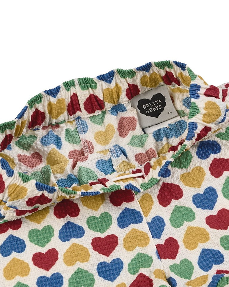 [GIRL SET] Cream Rainbow Heart Polysucker Blouse & Shorts
