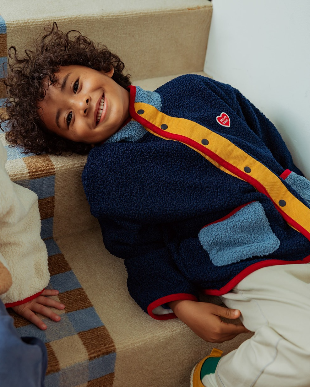 Navy BB Heart Color Block Dumble Fleece Jumper