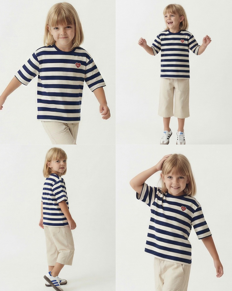 Navy BB Heart Stripe Mid Sleeve