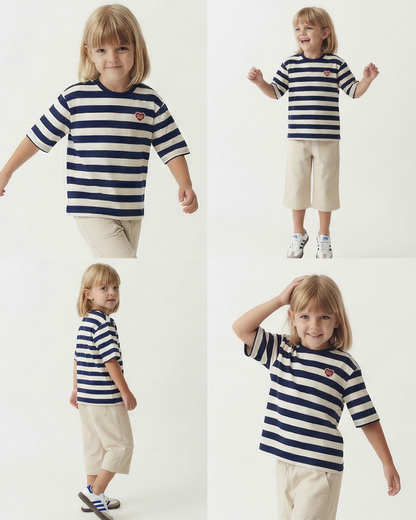 Navy BB Heart Stripe Mid Sleeve