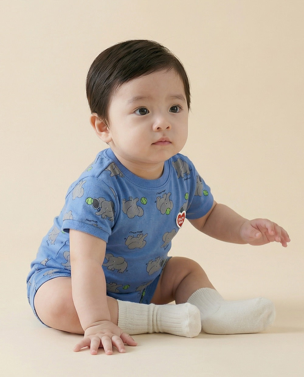 BABY Blue Elephant Pattern Short Jumpsuit
