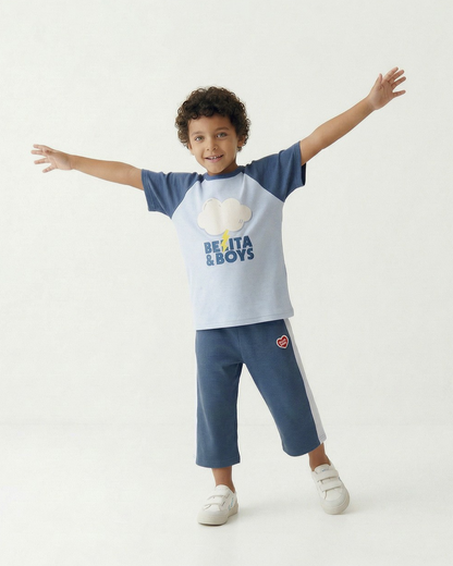 Blue BB Heart Side Line Waffle Crop Pants
