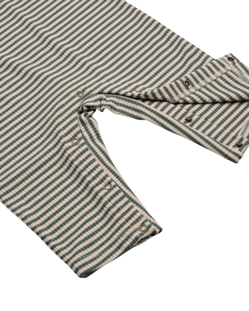 [BABY SET] Green Stripe Rib Jumpsuit & Bib & Bonnet