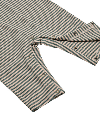 [BABY SET] Green Stripe Rib Jumpsuit & Bib & Bonnet