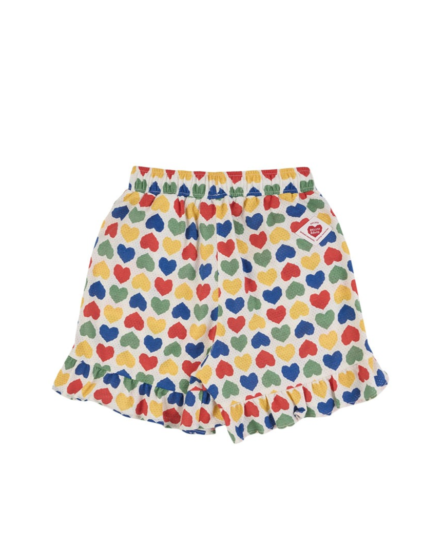 [GIRL SET] Cream Rainbow Heart Mesh Frill Sleeveless Shorts