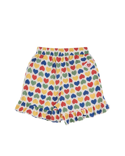 [GIRL SET] Cream Rainbow Heart Mesh Frill Sleeveless Shorts