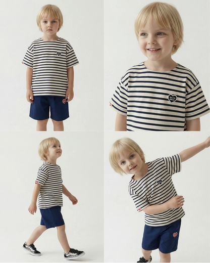 Navy BB Heart Nylon Shorts
