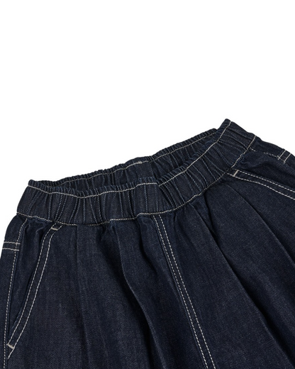 Navy BB Heart Two-Pleat Wide Denim Bermuda Pants