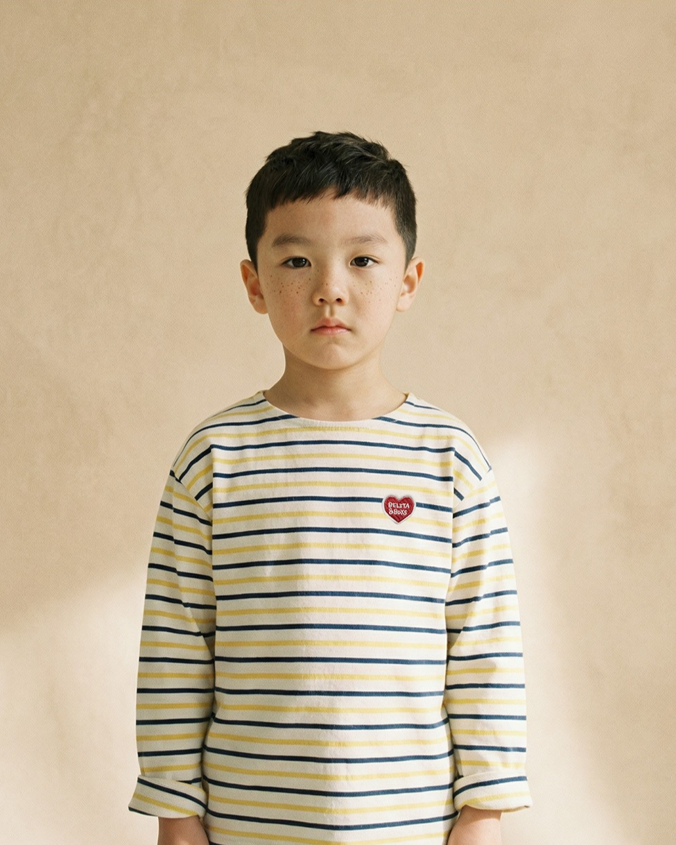 Yellow BB Heart Multi Stripe Boat Neck Long Sleeve
