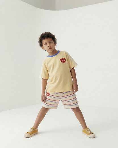 Cream Bubble Apple Rainbow Stripe Terry Shorts