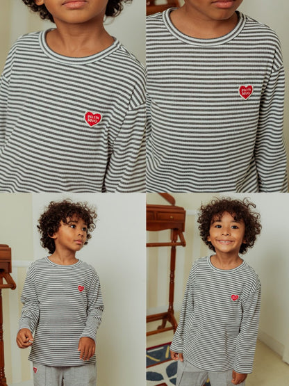 Grey BB Heart Stripe Rib Long Sleeve