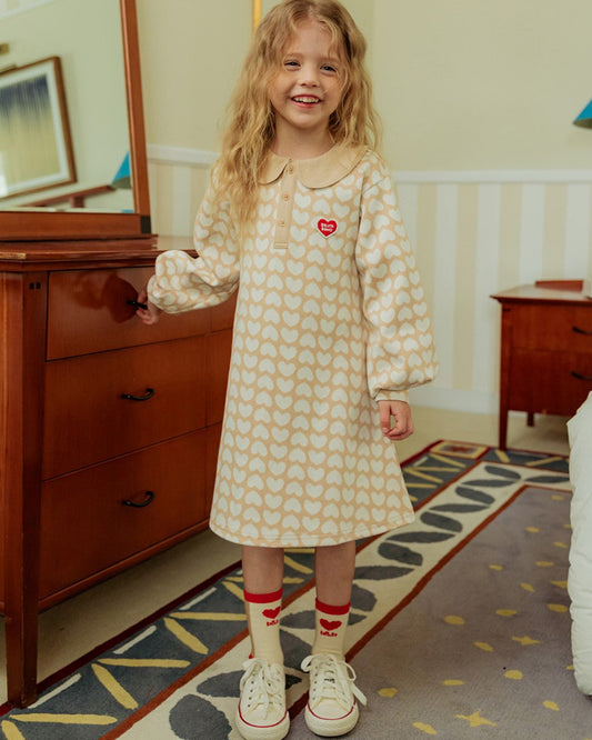 GIRL Beige BB Heart Pattern Collar Knit Dress