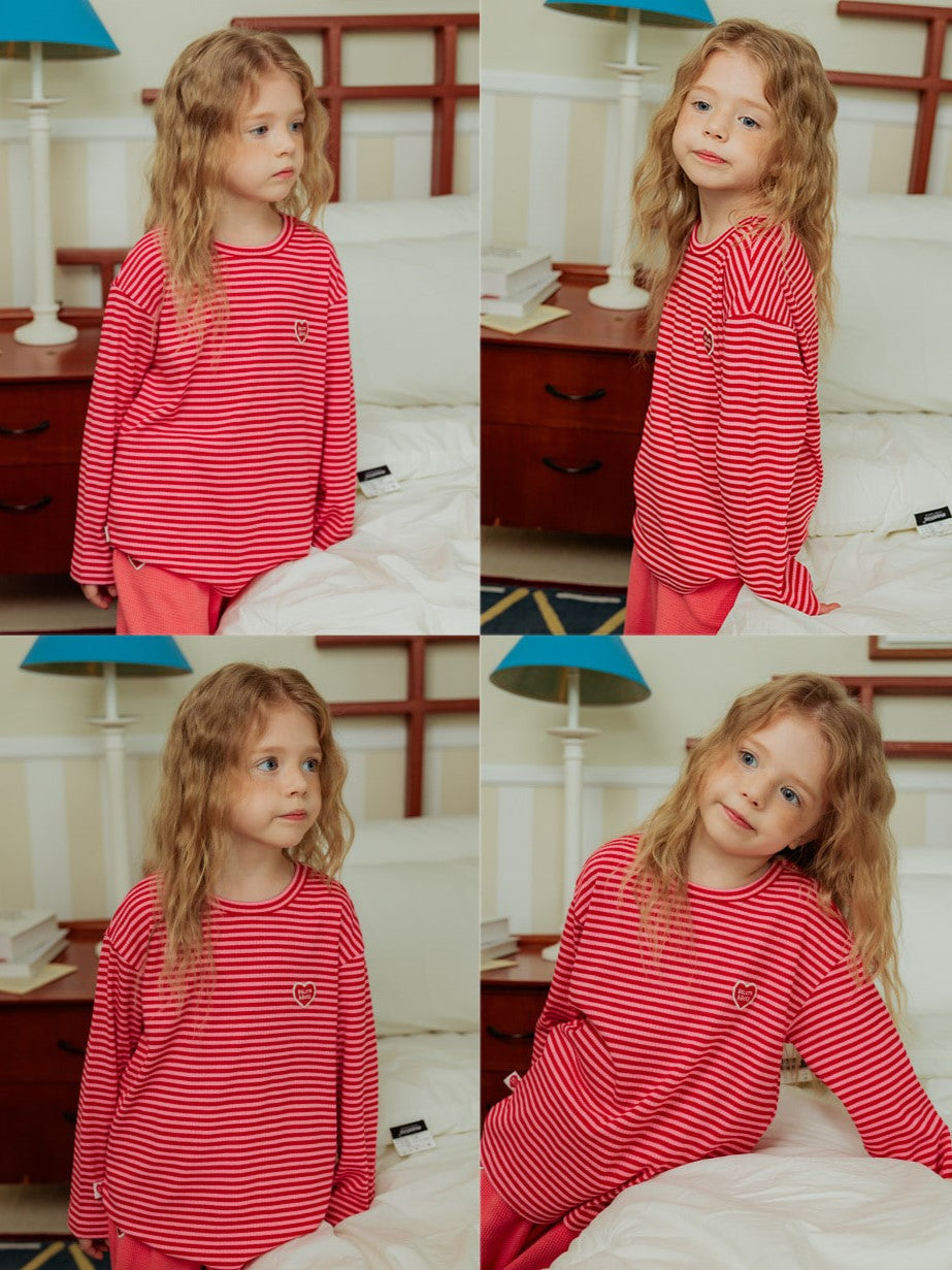Red BB Heart Stripe Rib Long Sleeve