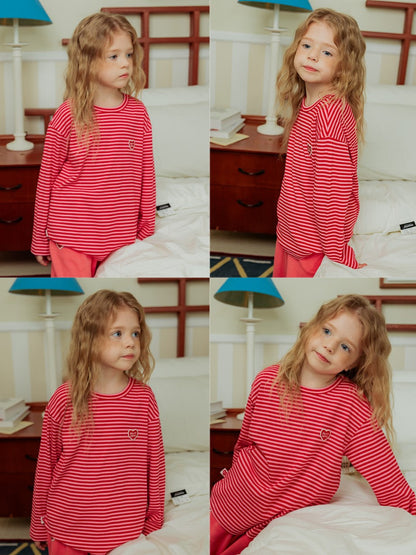 Red BB Heart Stripe Rib Long Sleeve