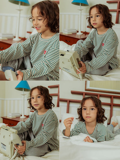 Green BB Heart Stripe Rib Long Sleeve