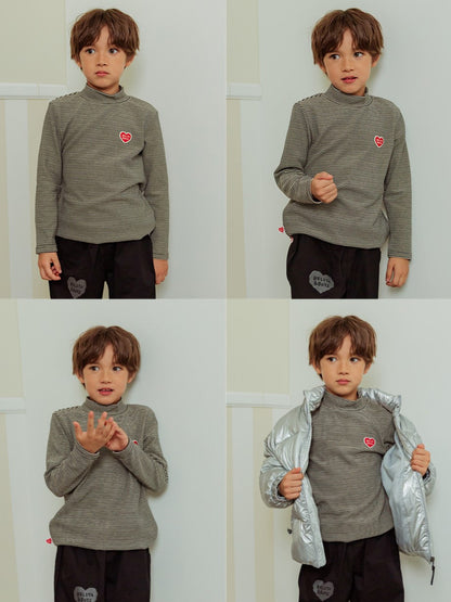 Black BB Heart Stripe High Neck Long Sleeve