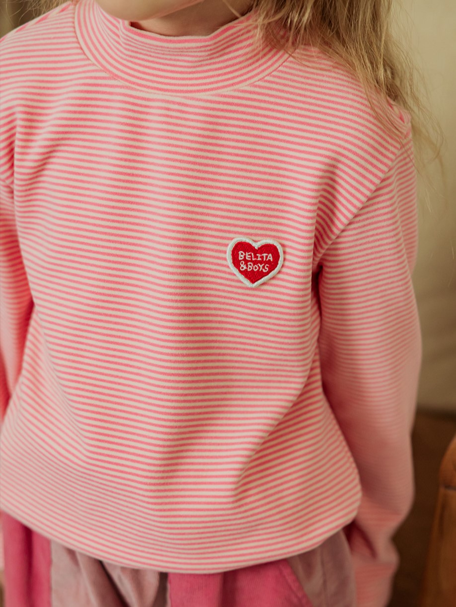 Pink BB Heart Stripe High Neck Long Sleeve