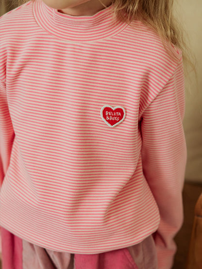 Pink BB Heart Stripe High Neck Long Sleeve