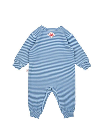 [BABY SET] Blue Stripe Brushed Jumpsuit & Bib & Bonnet