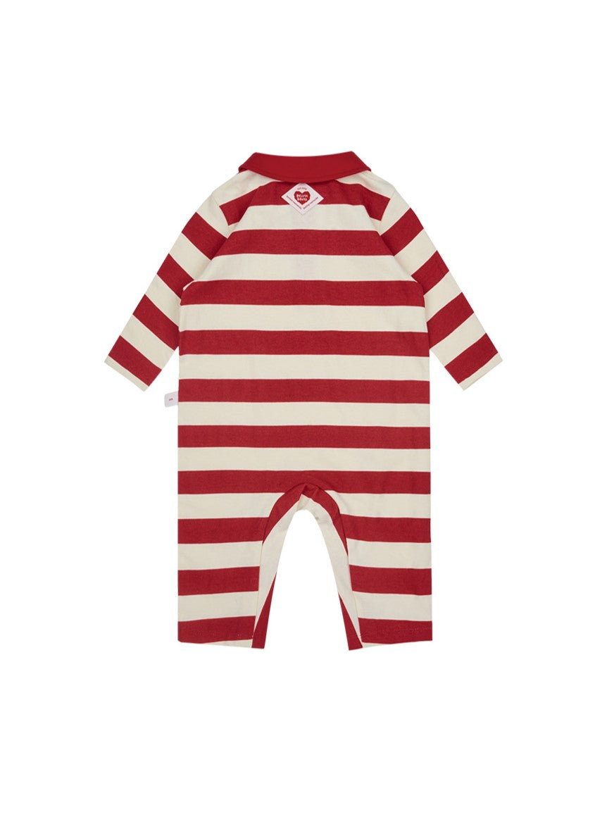 BABY Red BB Heart Stripe Collar Jumpsuit