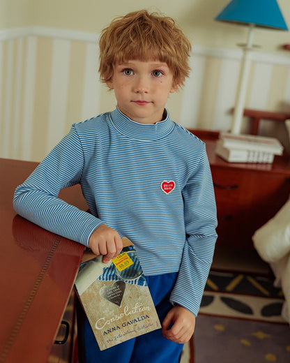 Blue BB Heart Stripe High Neck Long Sleeve