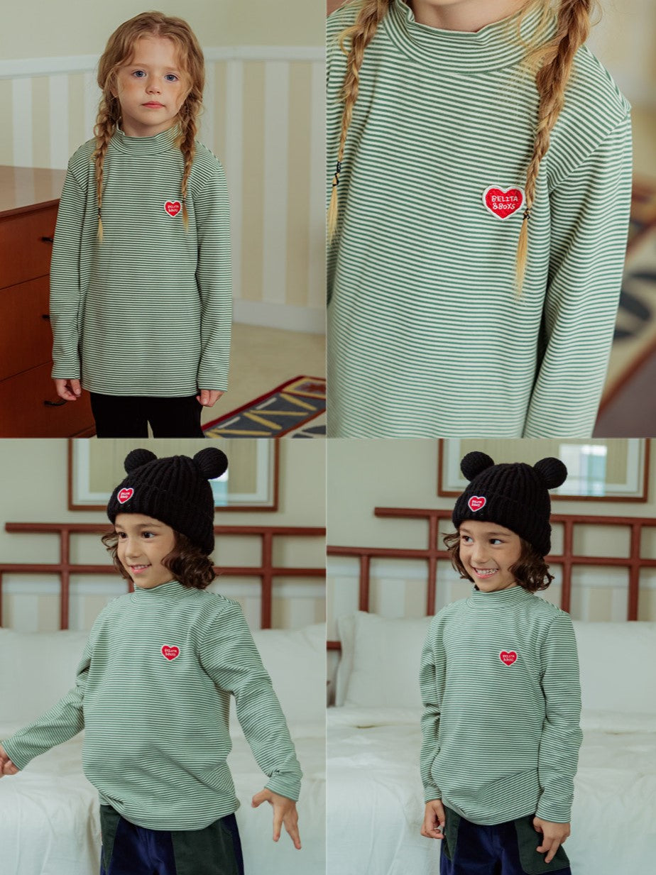 Green BB Heart Stripe High Neck Long Sleeve