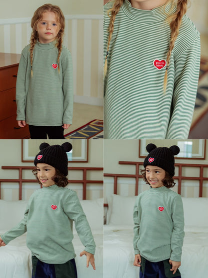 Green BB Heart Stripe High Neck Long Sleeve