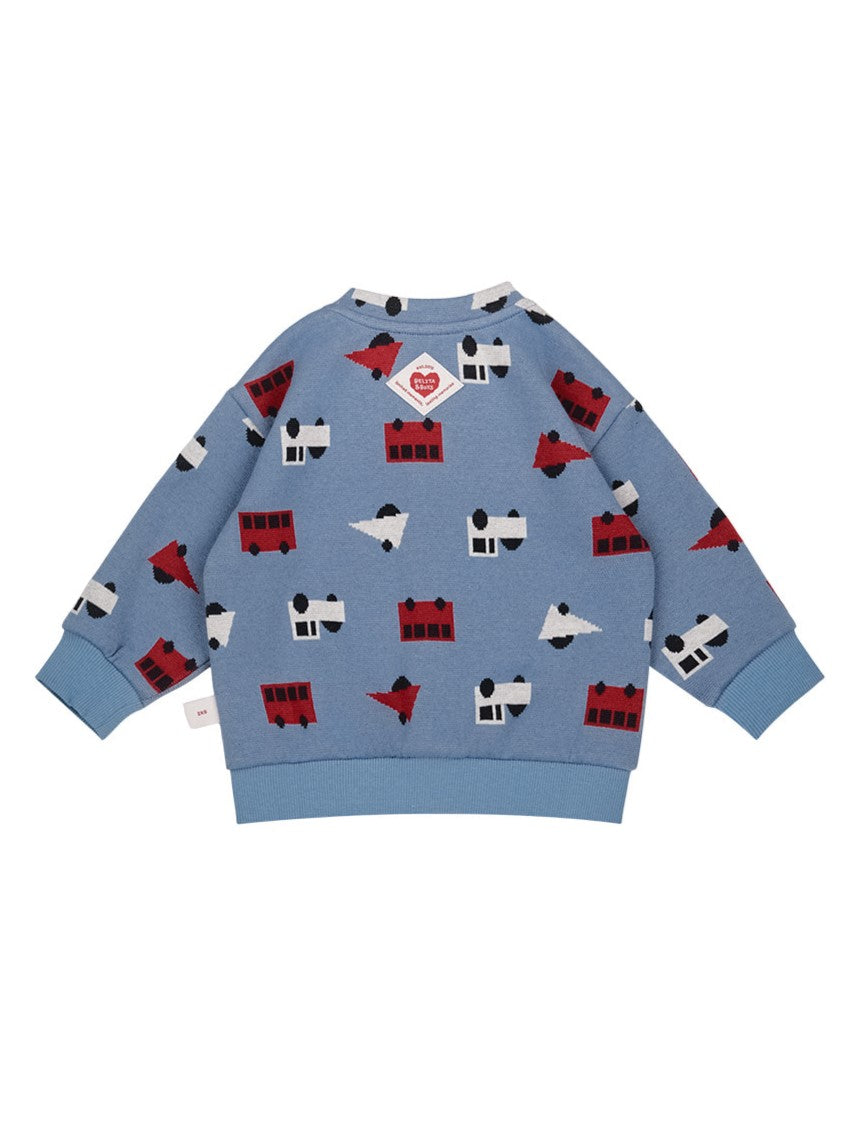 [BABY SET] Light Blue Bus and Truck Pattern Knit Cardigan & Bloomers