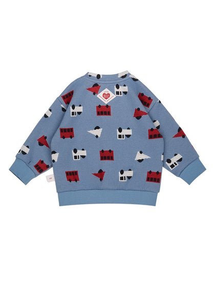 [BABY SET] Light Blue Bus and Truck Pattern Knit Cardigan & Bloomers