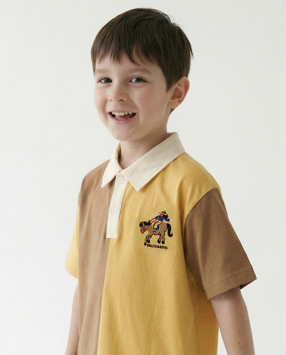 Yellow Cowboy Half Color Block Collar Shirt