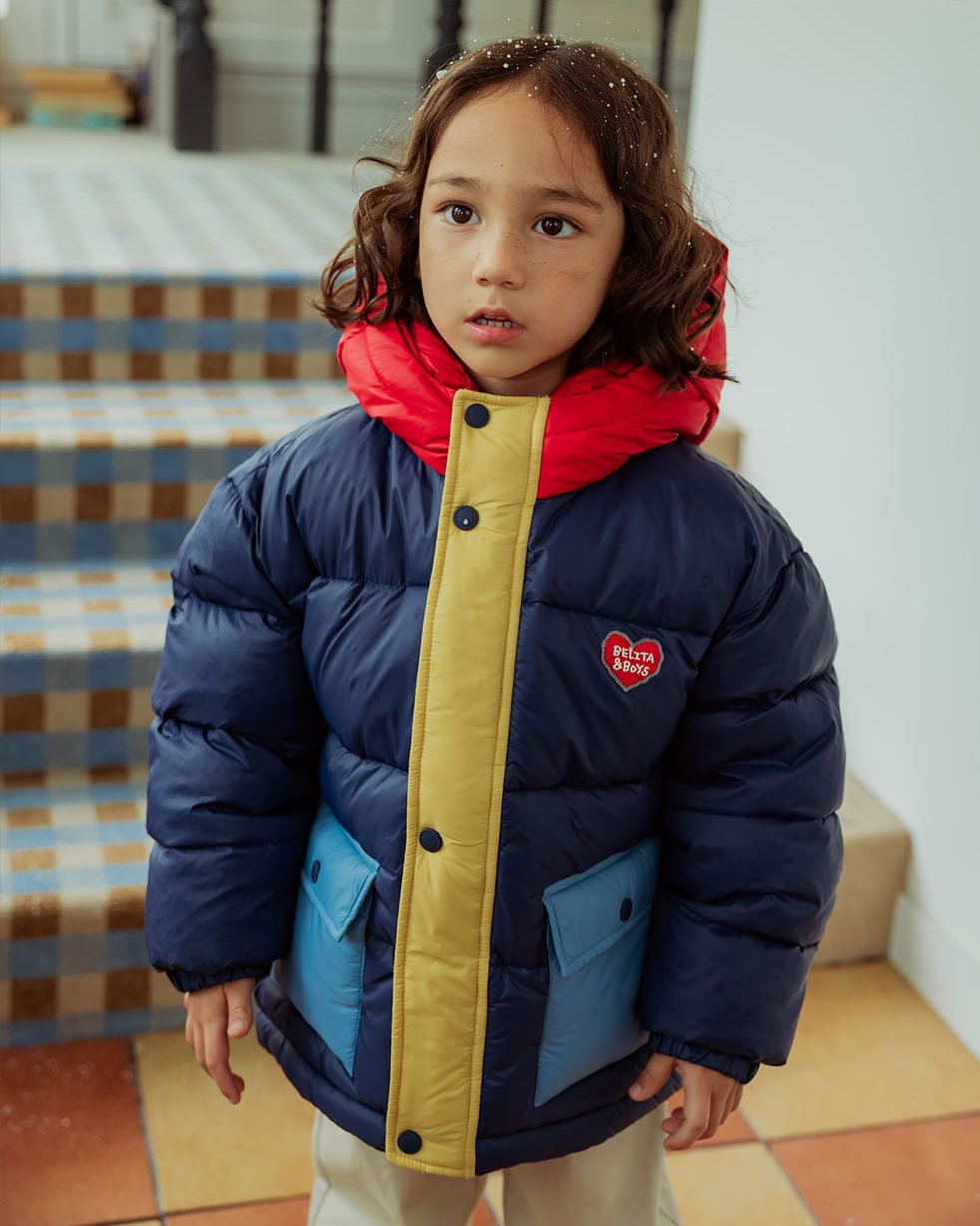 Navy Color Block Hooded Puffer Jumper