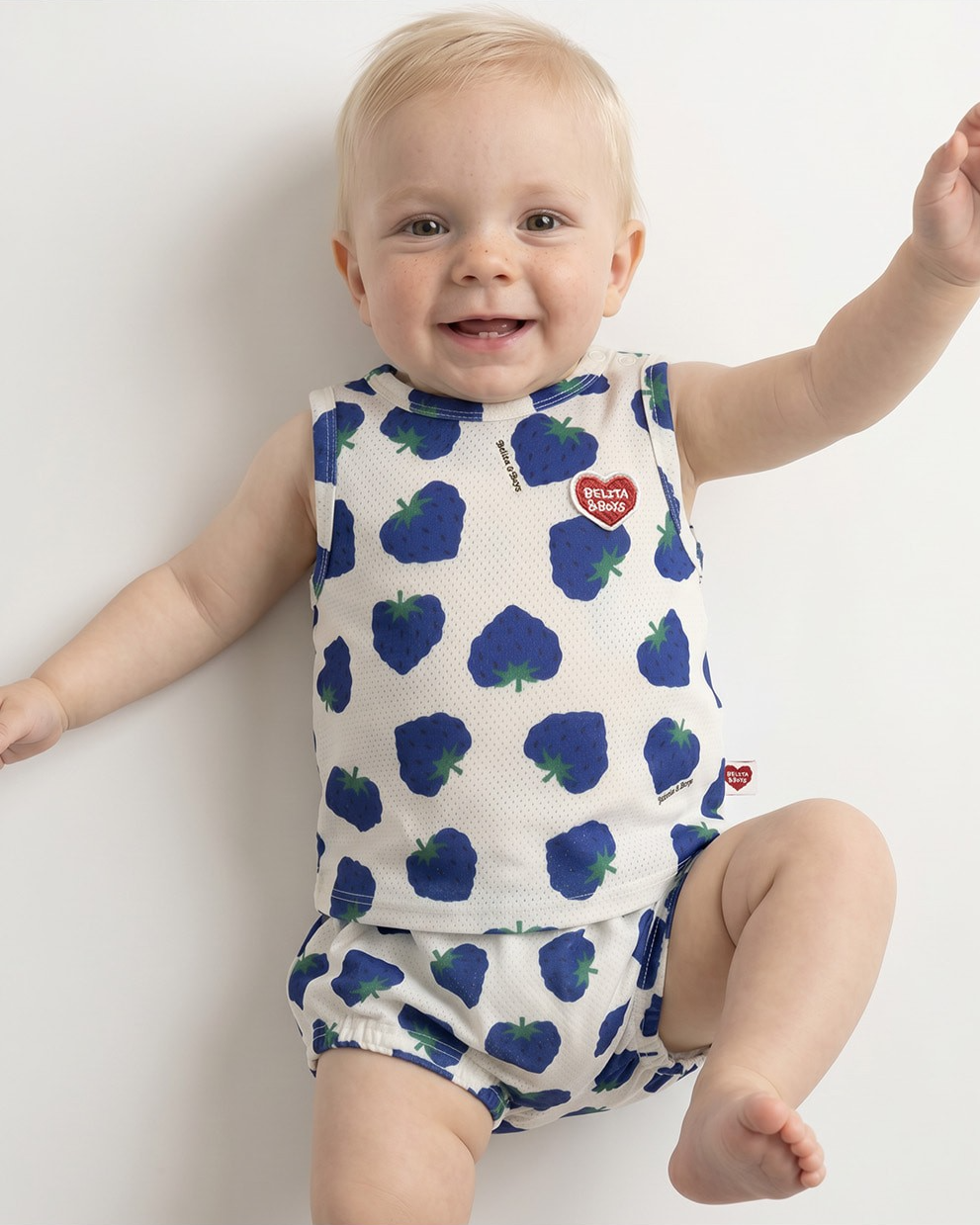 [BABY SET] Blue Berry Pattern Mesh Sleeveless Shorts