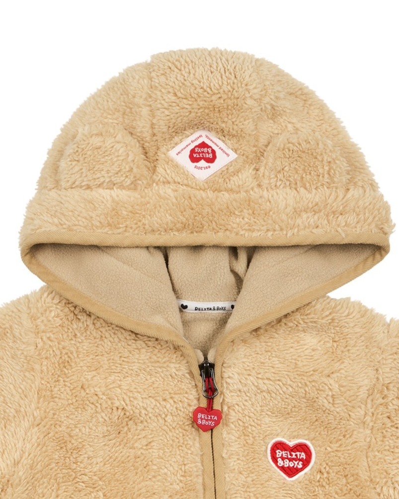 BABY Beige Bear Fur Hooded Jumpsuit