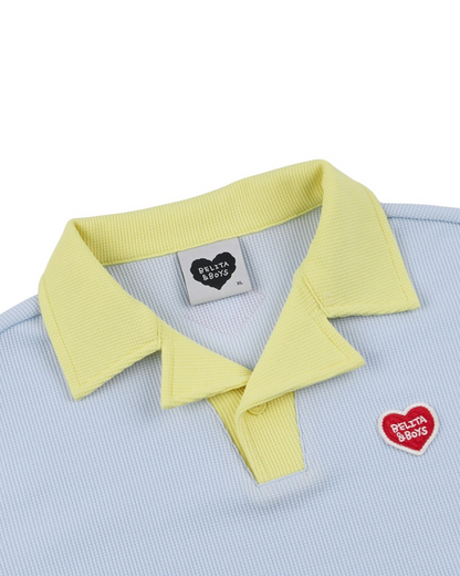 Light Blue BB Heart Color Block Waffle Collar Shirt