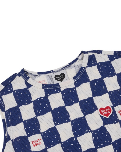 [SET] Blue Checkerboard Mesh Sleeveless Crop