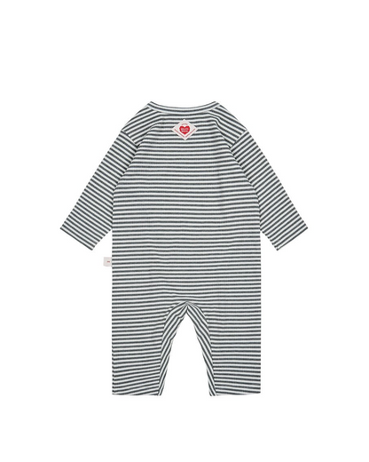 [BABY SET] Grey Stripe Rib Jumpsuit & Bib & Bonnet