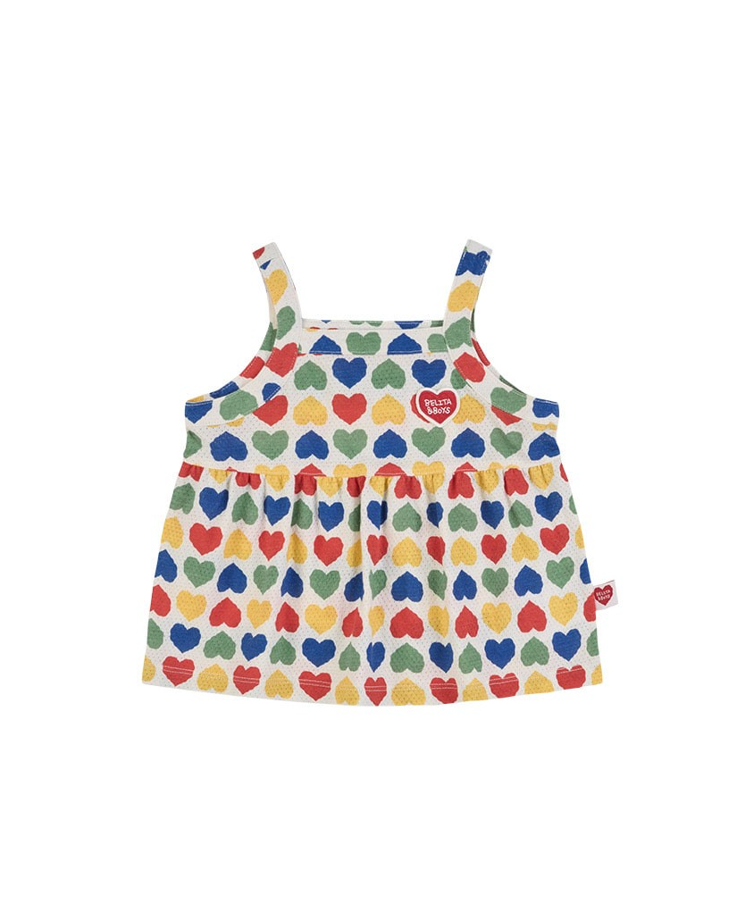 [BABY GIRL SET] Cream Rainbow Heart Mesh Sleeveless Shorts