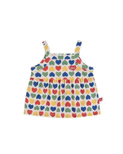 [BABY GIRL SET] Cream Rainbow Heart Mesh Sleeveless Shorts