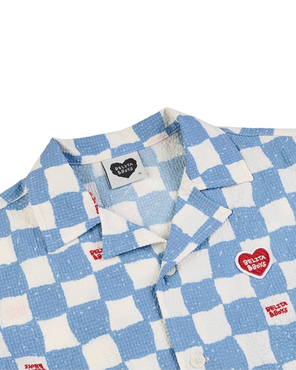 [SET] Light Blue Checkerboard Polysucker Shirt & Shorts