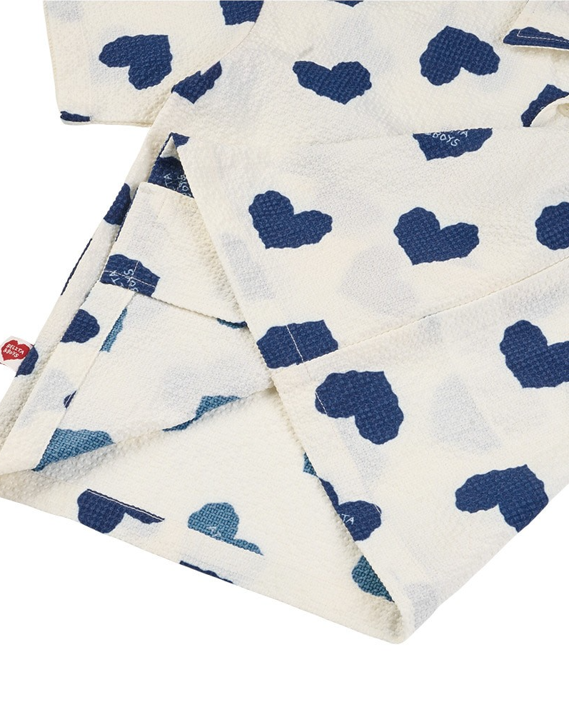 [SET] Blue Heart Pattern Polysucker Shirt & Shorts