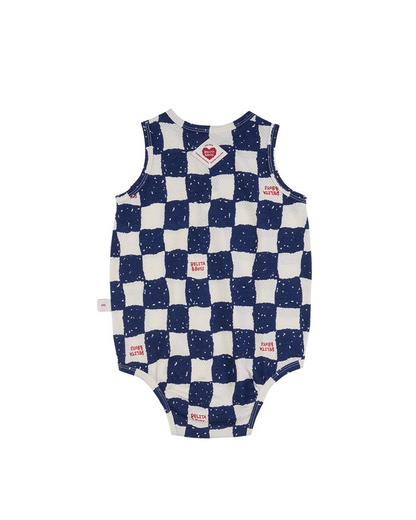BABY Blue Checkerboard Mesh Sleeveless Bodysuit